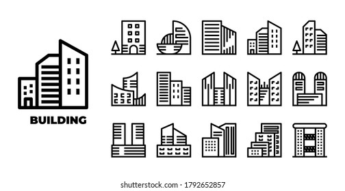 Architecture building element isolated icon set on white background. expanded stroke. vector and illustration design for website, mobile app