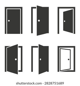 Architecture building element pack, minimalist flat style, closed entrances, open thresholds, room access, and gateways.
