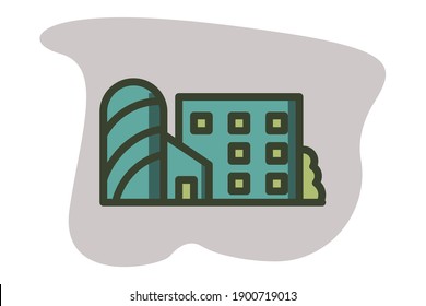 Architecture building icon filled line color in flat design construction, town, city and real estate elements

