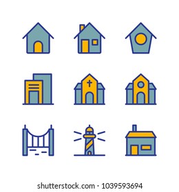 Architecture and building icon set vector isolated suitable for your building content, with color version