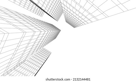 Architecture building linear 3d illustration 