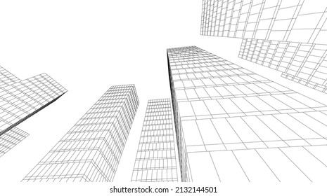 Architecture building linear 3d illustration 