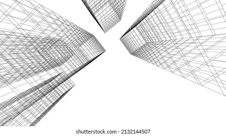 Arquitectura construyendo ilustración 3d lineal 
