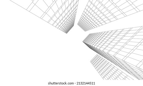 Arquitectura construyendo ilustración 3d lineal 