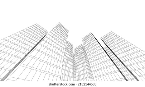 Architecture building linear 3d illustration 
