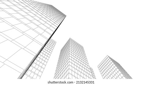 Architecture building linear 3d illustration 