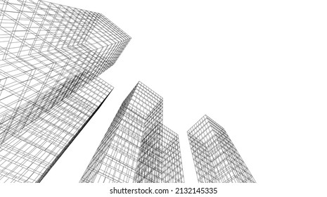 Architecture building linear 3d illustration 