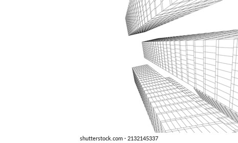 Architecture building linear 3d illustration 