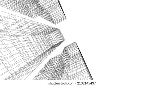 Architecture building linear 3d illustration 