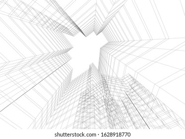 architecture building linear 3d vector