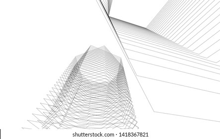 architecture building linear vector 3d illustration 