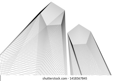 architecture building linear vector 3d illustration 