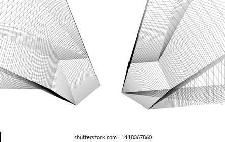 architecture building linear vector 3d illustration 