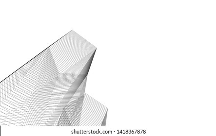 architecture building linear vector 3d illustration 
