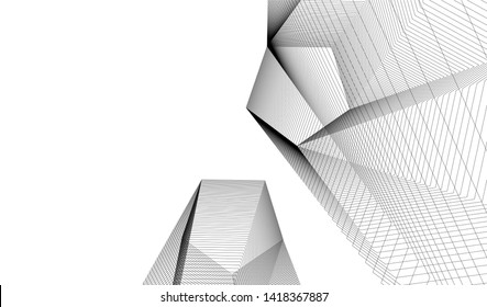 architecture building linear vector 3d illustration 