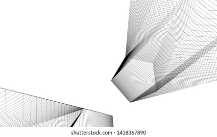 architecture building linear vector 3d illustration 