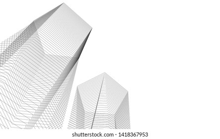 architecture building linear vector 3d illustration 