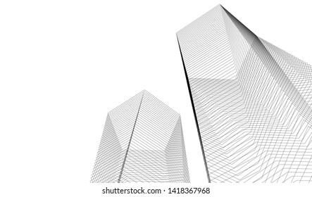 architecture building linear vector 3d illustration 