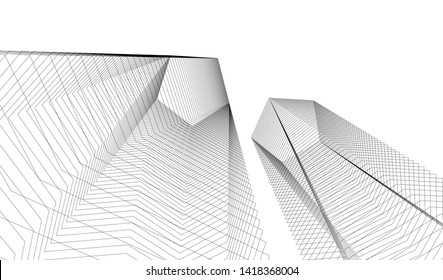 architecture building linear vector 3d illustration 