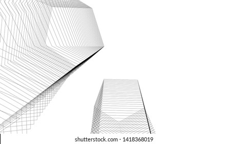 architecture building linear vector 3d illustration 