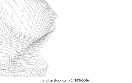 architecture building linear vector 3d illustration 