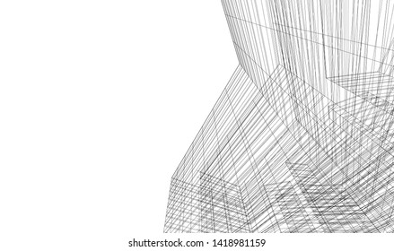 architecture building linear vector 3d illustration 