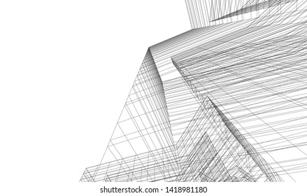 architecture building linear vector 3d illustration 