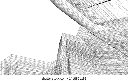 architecture building linear vector 3d illustration 