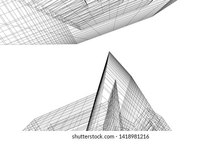 architecture building linear vector 3d illustration 