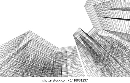 architecture building linear vector 3d illustration 