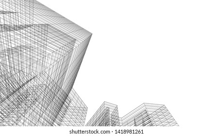 architecture building linear vector 3d illustration 