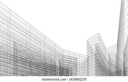 architecture building linear vector 3d illustration 