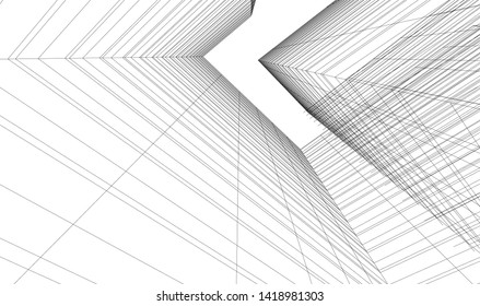 architecture building linear vector 3d illustration 