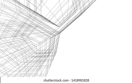 architecture building linear vector 3d illustration 