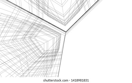 architecture building linear vector 3d illustration 