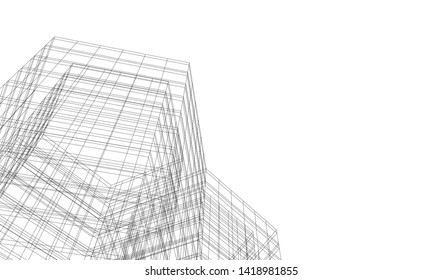 architecture building linear vector 3d illustration 