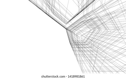 architecture building linear vector 3d illustration 