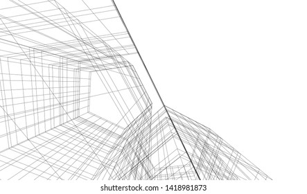 architecture building linear vector 3d illustration 
