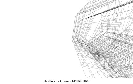 architecture building linear vector 3d illustration 