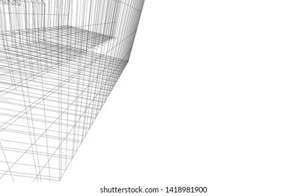 architecture building linear vector 3d illustration 