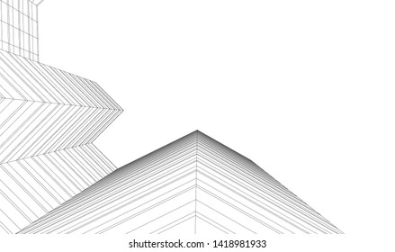 architecture building linear vector 3d illustration 