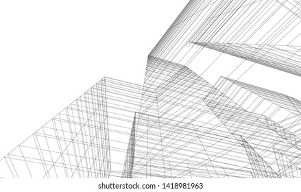 architecture building linear vector 3d illustration 