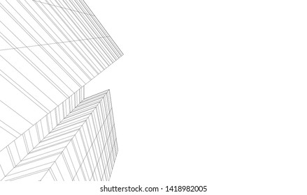 architecture building linear vector 3d illustration 