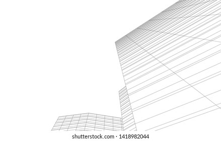 architecture building linear vector 3d illustration 