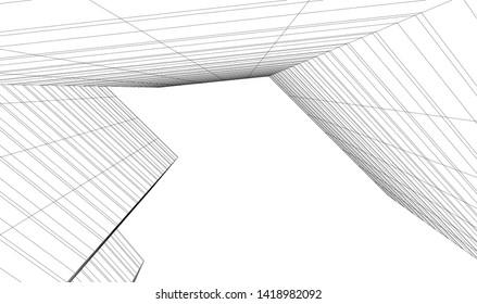 architecture building linear vector 3d illustration 