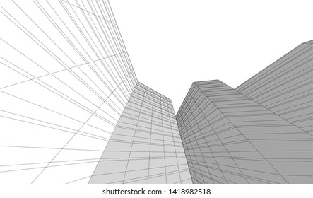 architecture building linear vector 3d illustration 