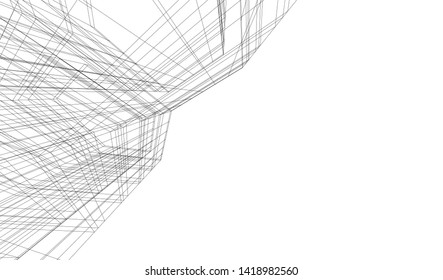 architecture building linear vector 3d illustration 