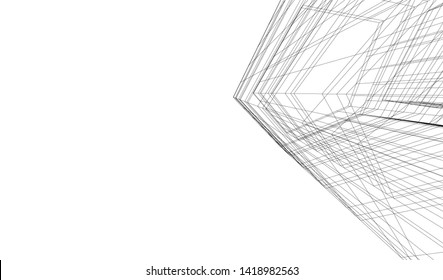 architecture building linear vector 3d illustration 