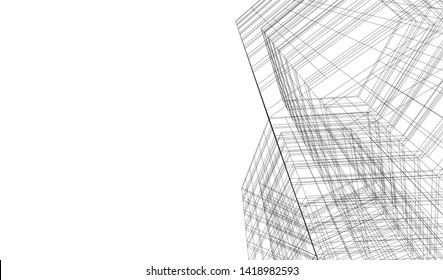 architecture building linear vector 3d illustration 