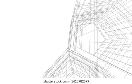 architecture building linear vector 3d illustration 
